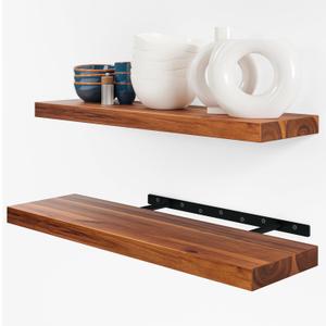 BATODA Set of 2 24" Acacia Wood Floating Shelves Wall Mounted  Rustic Farmhouse Wooden Wall Storage Shelf for Bedroom, Kitchen, Home Dcor - Brackets and Shelving Hardware Included