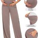 Maternity Pants for Women Over Belly Pregnancy Pants Straight Leg Loose Comfy Stretchy Casual Trousers with Pockets (Large, Taupe)