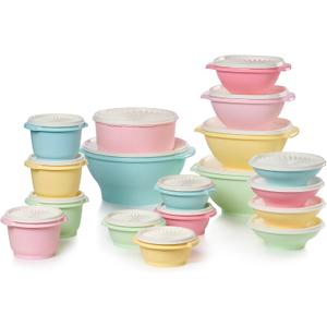 Tupperware Heritage Collection, 36 Piece Food Storage Container Set in Vintage Colors, Dishwasher Safe and BPA Free (18 containers, 18 lids)