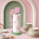 Paper Towel Holder Countertop, Cute Decorative Wooden Standing Paper Towel Roll Holder for Kitchen Bathroom, Bars & Dining Tables (Pink Flowers)