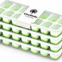 ChefAide 4Pack Ice Cube Trays with Lids, 56Cube Total Stackable Freezer Ice Trays, Durable Silicone & Plastic EasyRelease Ice Molds for Cocktails, Coffee & Drinks (Green)
