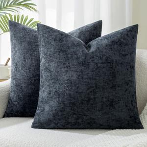 Chenille Throw Pillow Covers 20x20 Inch Set of 2 Farmhouse Textured Solid Color Accent Pillows for Couch Sofa Bed Living Room Home Decor,Coastal Navy Blue
