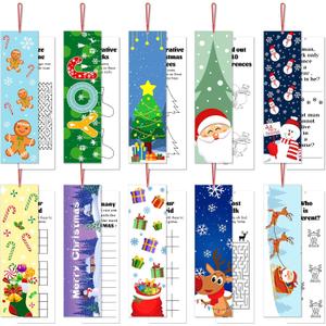120 Pieces Christmas Bookmarks 10 Styles Double Sided Xmas Christmas Character Santa Snowman Book Markers for Students, Winter Holiday Page Marker Fun Christmas Gifts Party Favors