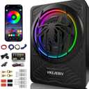 1200W RGB Subwoofer, Slim Under seat Car Subwoofer and Amp Package with RGB Beat Synced Light, Individual Control for Low Pass/Gain/Boost Bass, Deep Bass Perfect for Truck/SUV/Jeep/MPV