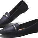 Obtaom Women's Pointy Toe Loafer Flat Comfortable Faux Suede Work Shoes,Cute Penny Loafer Slip On Ballet Flat (9, Black Faux Leather)