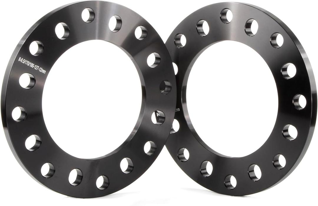 Gasupply 12mm 8 Lug Universal Wheel Spacers, Fit for F250 E350 Ram 2500 3500 Express 3500 K3500 Silverado Suburban 2500 Sierra 2500HD 3500HD, 2pcs 8x6.5 8x165.1 8x170 8x180 1/2 inch Forged Spacer (black)