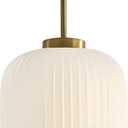 Vintage Brass & Glass Flush Mount Pendant Light, Minimalist Ceiling Lamp, E26 Chandelier for Bedroom, Hallway & Living Room Décor (White), 20cm