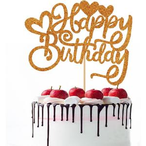 Naicaek Glitter Happy Birthday Cake Topper, Cake Pick for Celebrating Happy Birthday Anniversary Party Supplies, Party Decor Ideas, Perfect Keepsake for your family and friends (Gold)