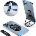 Phone Ring Holder-with Car Magnetic Phone Mount Metal Phone Ring Finger Kickstand Black Cell Phone Grip Compatible with iPhone iPad Smartphones Tablets