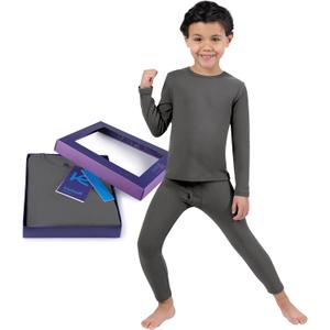 Thermal Underwear for Kids Boys Thermals Top & Bottom Set Long Underwear Base Layer Pajamas (Gray)