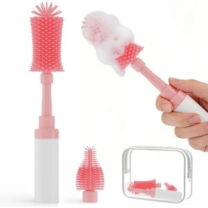 3 x Chuya Baby Bottle Brush Kit -Upgraded Silicone Bottle Cleaning Brush & Nipples Cleaning,Press-Pump Foam Dispenser Brush for Baby Bottles, Nipples, Breast Pump Parts-Rich Foam for Home Travel TSA