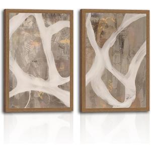 2Pcs Framed Neutral Abstract Wall ArtCanvas Prints Paintings Artwork for Walls Minimalist Beige Taupe White Abstract Modern Pictures Hallway Bedroom Office Décor for Living Room 16x24in