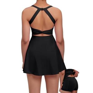gofiep Womens Tennis Golf Dress with Open-Back Waistband Shorts Pockets Workout Athletic Dresses, S