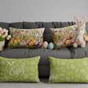 Bunny Ears Eggs Wildflowers Easter Lumbar Pillow Cover Pillow Cases Set of 4 Decorations for Farmhouse Home Sofa Couch Cushion Cover Party Holiday Decor 12x20 Inch