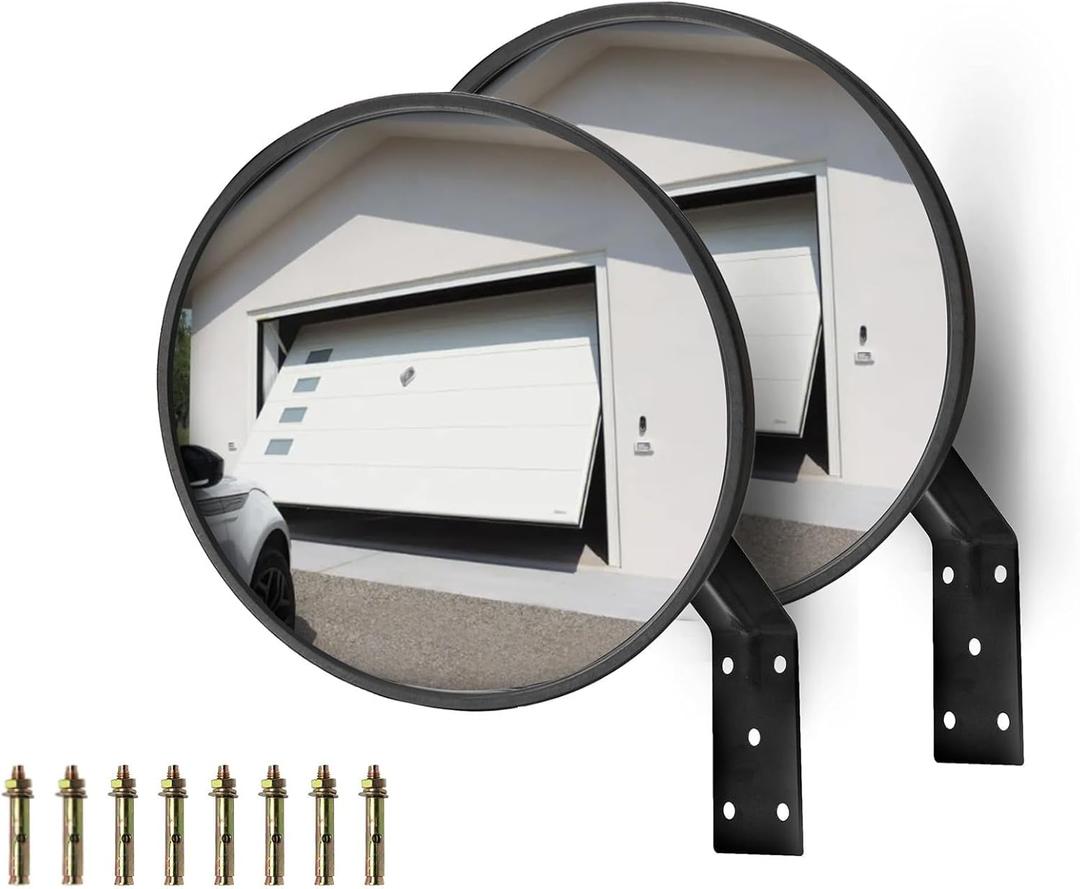 CNQLIS 8 Inch Convex Mirror Outdoor with Adjustable Wall Fixing Bracket,Blindspot Traffic Mirror for Driveway Garage Park Outdoor Wide Angle View Curved Security Blind Spot Mirrors2 Pcs