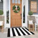 Collive Black and White Outdoor Striped Rug 27.5"x 43", Washable Layered Door Mats Outdoor,Farmhouse Front Porch Rug Decor,Cotton Woven Entryway Rugs for Welcome Mat Kitchen