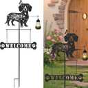 Dachshund Gifts Garden Stakes - Metal Yard Art Decor Waterproof Welcome Sign with Solar Light Dog Statues Outdoor for Patio Lawn Pathway Backyard Birthday Gift for Women Wife Dogs Lover
