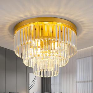 17" Flush Mount Crystal Chandelier 4-Lights Gold Crystal Ceiling Light 3-Tier Luxury K9 Dining Room Light Semi-Flush Ceiling Light for Bedroom Living Room Entryway Kitchen Island Hallway