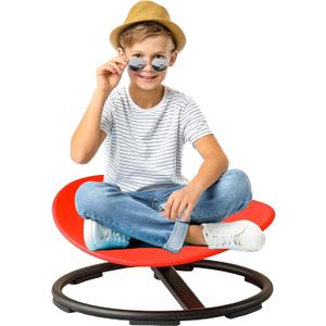 Autism Kids Swivel Chair, Sensory Spinning Chair for Kids, Toddler Spinner seat Carousel Spin Sensory Chair for Kids, Training Body Coordination,Metal Base Non Slip Safer (Red)