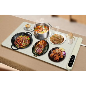 Vabaso Large Food Warming Mat for Countertop (XXL 37”x15”) - Full-Surface Heating Pad with 4 Temps Settings, Ideal for Buffet Party Food Warmer, Roll-Up Electric Warming Tray for All Gathering, Beige
