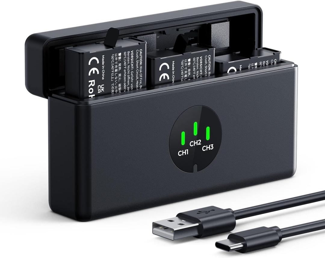 K&F Concept 3-Pack Action 6 Battery with Upgraded OSMO Action 5 Pro Battery Charger Compatible with DJI OSMO Action 6, Action 5 Pro, Action 4, Action 3, OSMO 360 Cameras