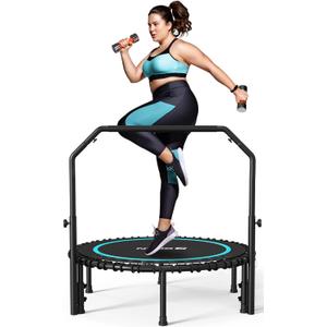 BCAN 550 LBS Foldable Mini Trampoline, 48" Fitness Trampoline with Bungees, U Shape Adjustable Foam Handle, Stable & Quiet Exercise Rebounder for Adults Indoor/Outdoor Workout