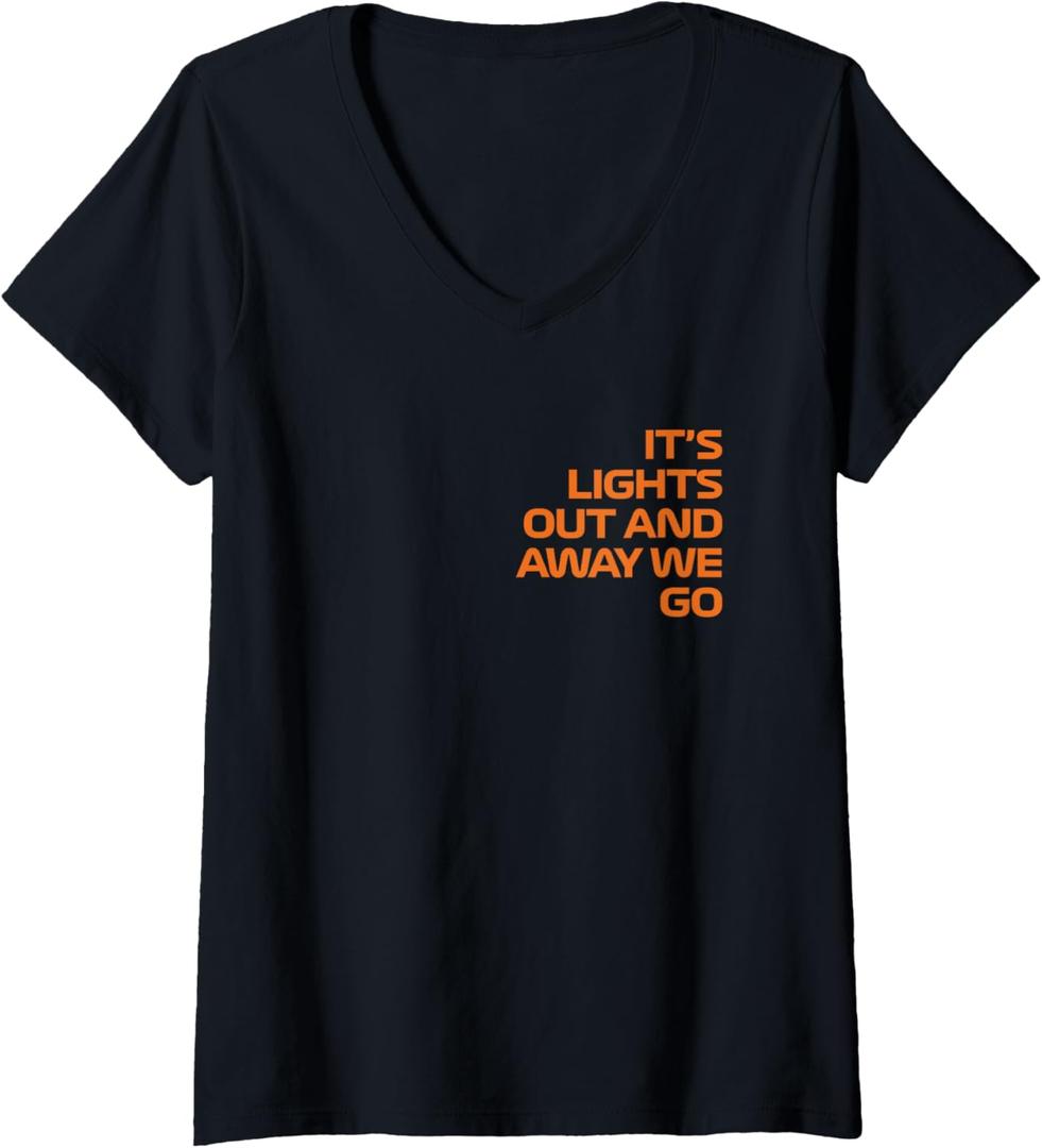 Womens It's Lights Out and Away We Go Race Week Motorsport Racing V-Neck T-Shirt (Black), Small