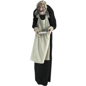Haunted Hill Farm Life-Size Halloween Animatronic, Scary Talking Zombie Maid with Touch Activated Lights and Sounds, Battery Operated Indoor or Covered Outdoor Halloween Decorations for Home