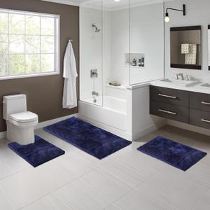 Luxury Bathroom Rugs 3-Piece Set Super Soft Absorbent Microfiber Bath Rug 2025 New Rubber Backing for More Non-Slip Machine Washable Bathroom Floors Thick Bath Rugs for Tubs and Showers