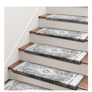 Bullnose Stair Treads for Wooden Steps, Non Slip Stair Carpet for Indoor Runner and Pets, Soft Edging Staircase Protectors Reusable, Washable, 29.5"x9.5"x1.5" 14pcs, Grey