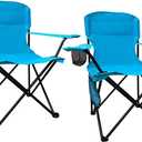 2PCS Folding Outdoor Beach Camp Chair with Cup Holder, Storage Pocket, Waterproof Bag Outdoor Arm Chair, Supports 225LBS, Blue
