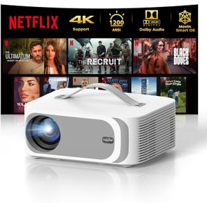 [AI Movin 2.0 System/1200 ANSI/Auto Focus] Projector-4K with WiFi 6 and Bluetooth, 30W DoIby Audio APPS Built-in Outdoor-Projector, Lisowod 1080P Smart Portable Proyector with HDR10+ 2025 Upgraded (White)