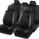 Skechers Air-Cooled Memory Foam Seat Covers,Mesh Thick Car Seat Covers,Piping Leather Car Seat Cover,Airbag Compatible,Automotive Comfort for Most Cars, Vans, Trucks, SUV(Black, Full Set)