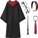 Wizard Costume for Teens & Adults - Wizard Robe with Accessories Set for Halloween Cosplay, Themed Parties