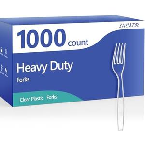 SACATR 1000 Count Plastic Forks Heavy Duty, Plastic Silverware Clear Forks, Premium Disposable Forks Bulk, BPA-Free, Heat Resistant, Suitable for Parties, Events and Everyday Use