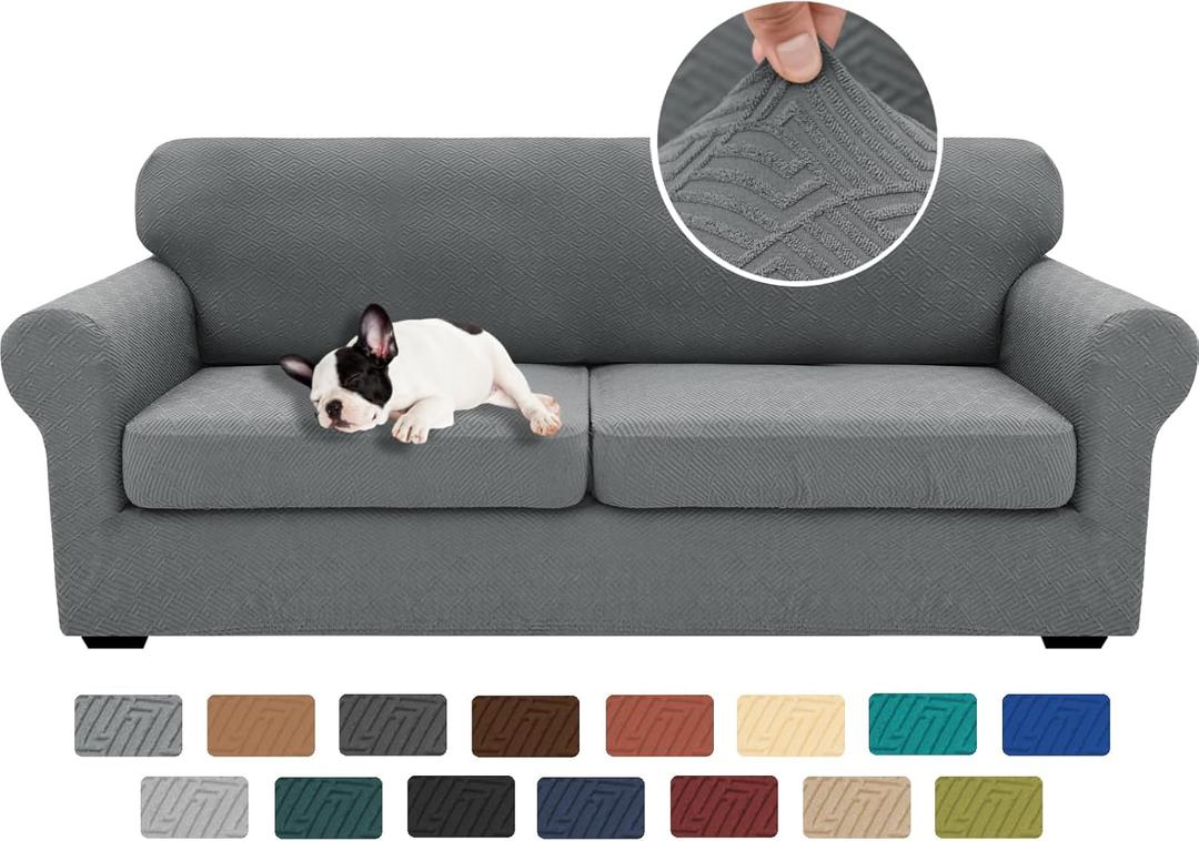 XINEAGE 2025 New 3 Pieces Couch Covers for 2 Extra Large Cushion Sofa Super Stretch Sofa Cover for 2 Large Seat Universal Loveseat Slip Cover for Living Room (Light Gray), 71"-91"(2 Cushions)