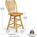 Sunset Trading Selections 24" Counter Height Swivel Barstool | Farmhouse Country Cottage Windsor Arrowback Caf Stool | Light Oak Solid Wood | Dining Room Kitchen Home Bar Furniture