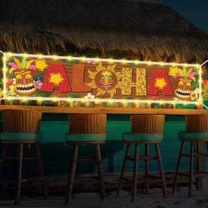 Oudain Aloha Hawaiian Luau Party Decorations Lighted Aloha Banners Tiki Decorations Banners Sign for Summer Hawaii Luau Tropical Theme Tiki Beach Pool Birthday Party Supplies Decor