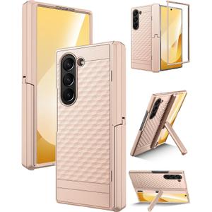 Miimall for Samsung Z Fold 7 Case with Built in Screen Protector & Built-in Hinge Protection Kickstand, Shockproof Screen Cover, Military-Grade, Dustproof Rugged Case for Galaxy ZFold 7 5G, Pink