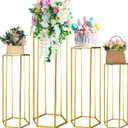 Zonon 4 Pcs Wedding Flower Stand Metal Flower Floor Vase Tall Gold Flower Holder Column Vases Rack Display for Wedding Celebration Events Home Decor Birthday Party, 16, 24, 32, 39 in Tall(Gold)