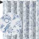 Vangao Blue 100% Blackout Curtains for Bedroom 84 Inch Length, Country Flower Floral Curtains for Living Room Toile Cottagecore Thermal Insulated Window Drapes, 2 Panels Blue and White