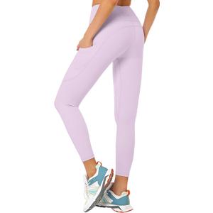 Buttery Soft Tummy Control Workout Leggings with Pockets for Women High Waisted Athletic Yoga Pants (Purple, L)
