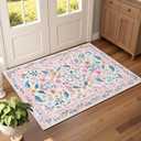 Terrug 2x3 Pink Floral Area Rug for Entryway,Boho Machine Washable Throw Rugs with Non-Slip Blacking for Kitchen,Small Flower Carpet for Bedroom Front Door Laundry Floor Decor