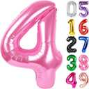 Pink Number 4 Balloon 40 Inch, 4th Birthday Party Decorations for Children, Giant 4 Foil Balloon for Party Supplies