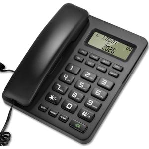 Corded Landline Phones for Home/Office, Desk Corded Telephone with Display and Adjustable Volume, Support Music on Hold, Speakerphone, DND and Calculator Function, Uvital House Phone (Black)