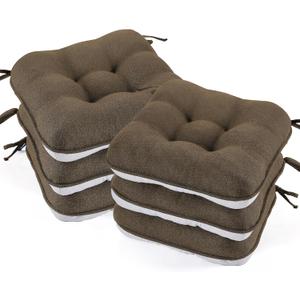 BETU Chair Cushions for Dining Chairs Set of 6, 3.5" Thick Kitchen Table Chair Pads with Ties,Non Slip Backing and Covers, Seat Cushion for Dining Room,Bar,Patio Chairs,15.5"X15.5"X3.5",Brown