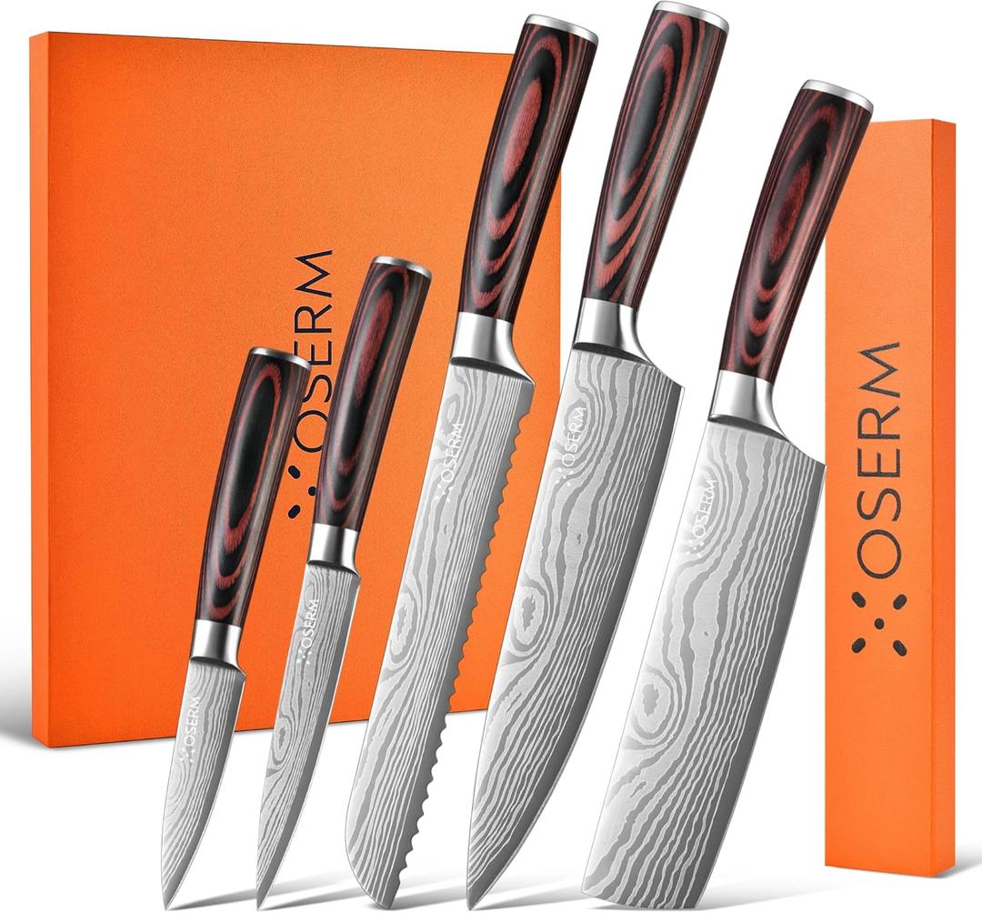Gift-Ready Knife Set, Japanese Style 6-Piece (5+1) Kitchen Knife Set for Christmas, Weddings & Family Gifts, Beautiful Gift Box, Includes An Additional 8" Chef Knife (Boxed Separately)