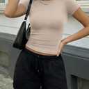 Trendy Queen Women's Short Sleeve Crop Tops Soft Stretchy Basic Tees Non See-Through Slim Fit Crewneck T-Shirts (Pink, L)