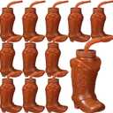 Hoolerry 12 Pcs 10 oz Plastic Cowboy Boot Cups with Straws and Lids Plastic Cowboy Cups for Western Themed Party Supplies and Rodeo Party Decorations (Brown)