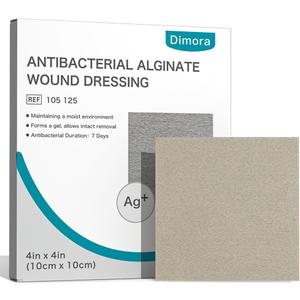 Dimora Upgrade Silver Calcium Alginate Wound Dressing -Antibacterial Non Stick Gauze, Highly Absorbent Sterile Bandage Pads,4'' x 4'' Patches 5 Packs